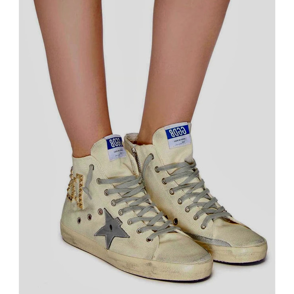 Golden Goose Francy Canvas High-Top Skateboard Sneakers Cream/White Womens EU 39 - Picture 1 of 6